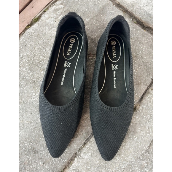 VIVAIA Aria Knit Pointed Toe Water Repellent Ballet Flats Black Size EU 40 US 9 - Picture 2 of 14
